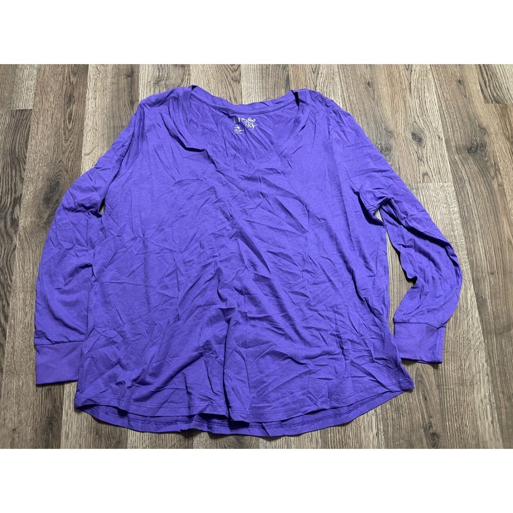 Terra&Sky Shirt, Women's Plus Size 0X, 14W, Purple, Long Sleeve, V-neck